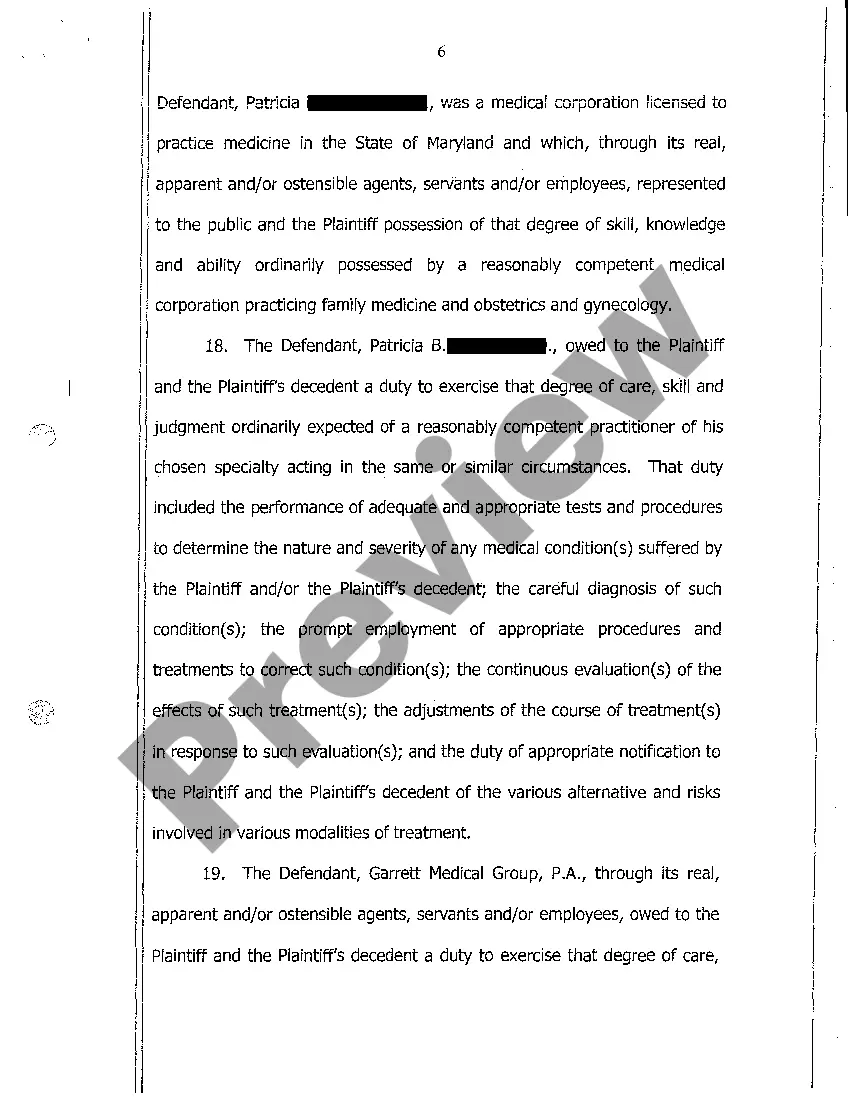 Get A01 Complaint Against Hospital for Wrongful Death of Newborn Baby Preview A01 Complaint Against Hospital for Wrongful Death of Newborn Baby