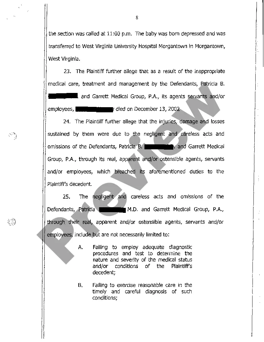 Get A01 Complaint Against Hospital for Wrongful Death of Newborn Baby Preview A01 Complaint Against Hospital for Wrongful Death of Newborn Baby