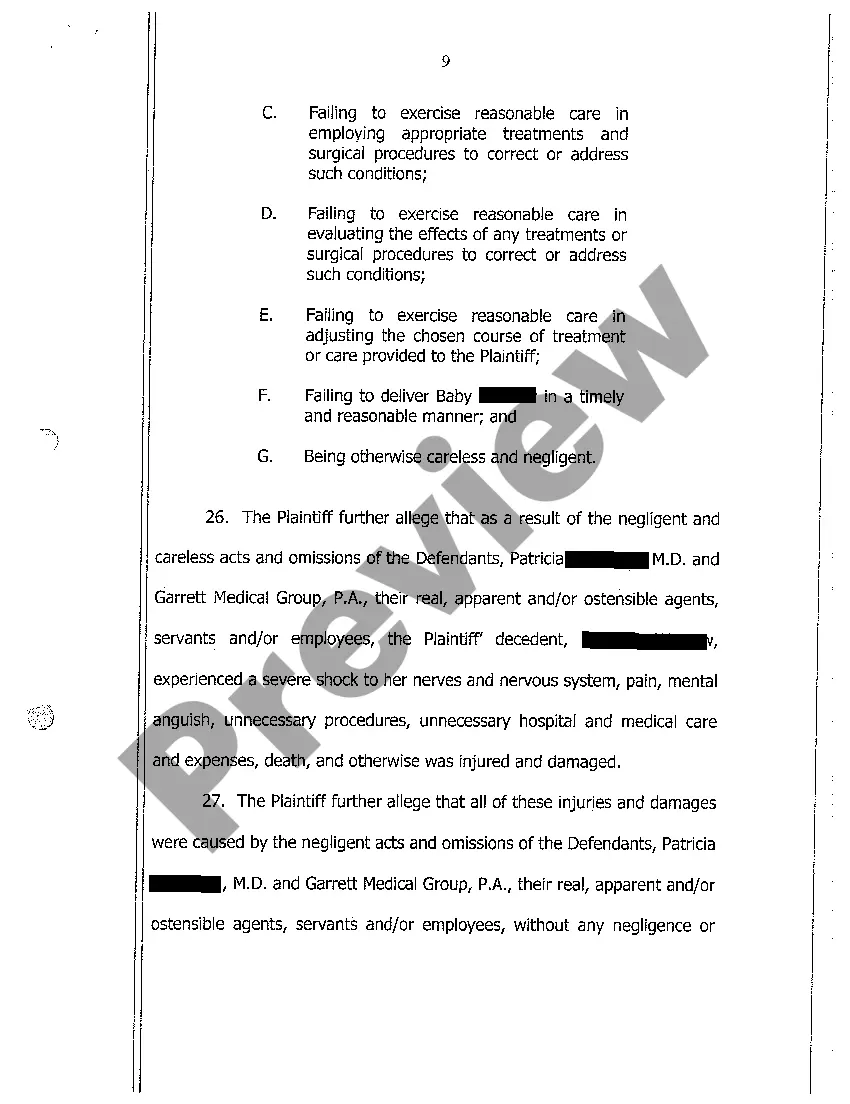 Get A01 Complaint Against Hospital for Wrongful Death of Newborn Baby Preview A01 Complaint Against Hospital for Wrongful Death of Newborn Baby