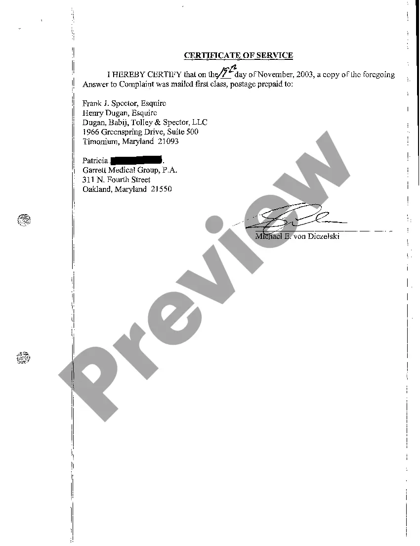 Preview A07 Answer to Complaint