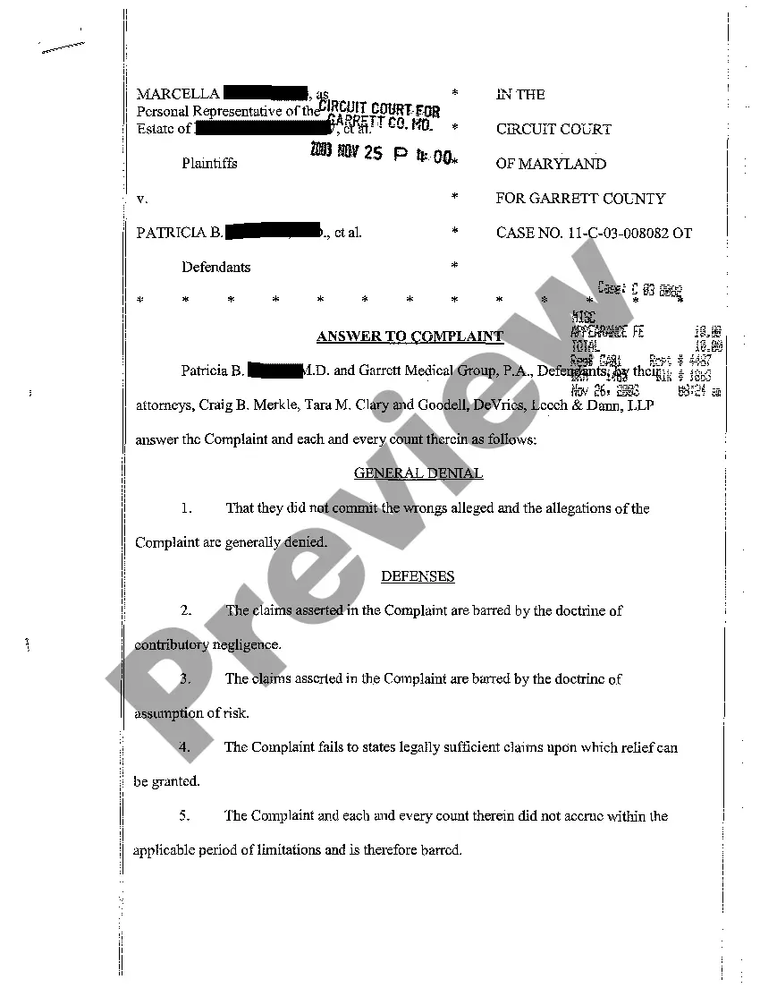 Preview A07 Answer to Complaint