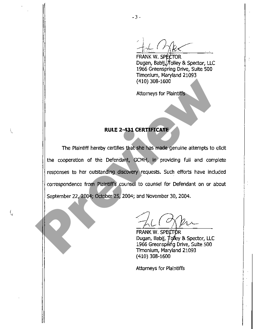 Maryland Plaintiffs' Motion to Compel Discovery From Defendant Hospital