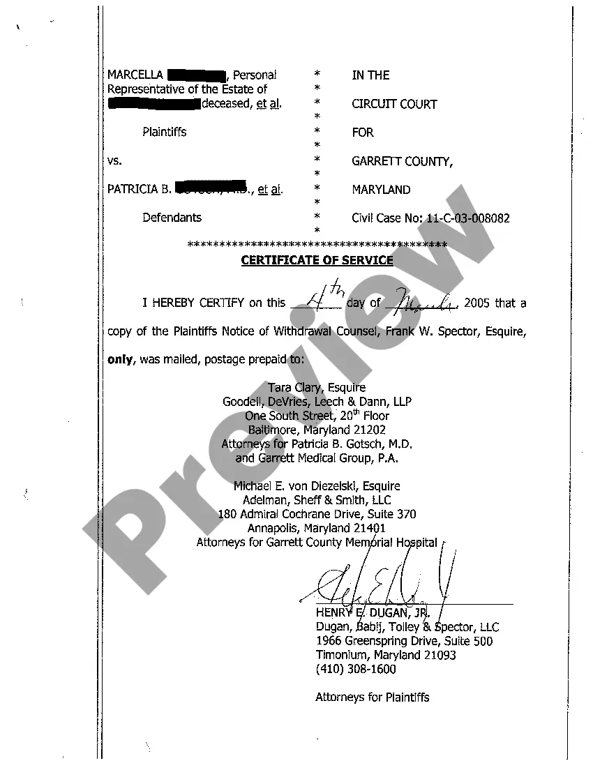 Get A20 Notice of Withdrawal of Counsel for Plaintiffs Preview A20 Notice of Withdrawal of Counsel for Plaintiffs