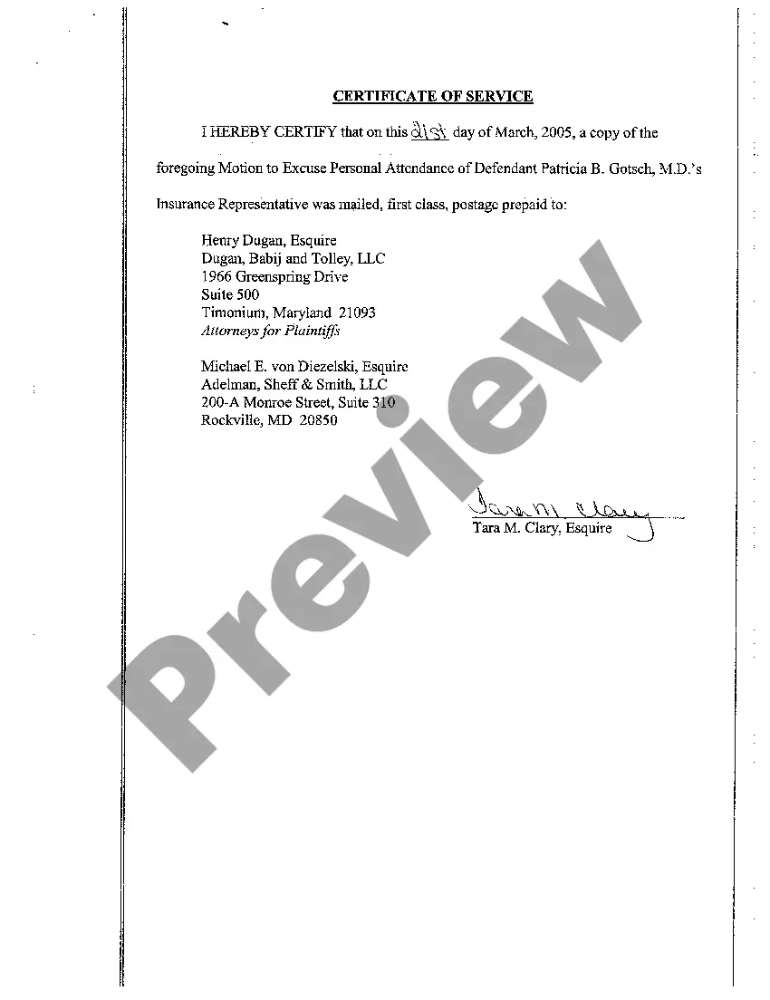 Get A23 Motion to Excuse Personal Attendance of Defendant Physician's Insurance Representative Preview A23 Motion to Excuse Personal Attendance of Defendant Physician's Insurance Representative