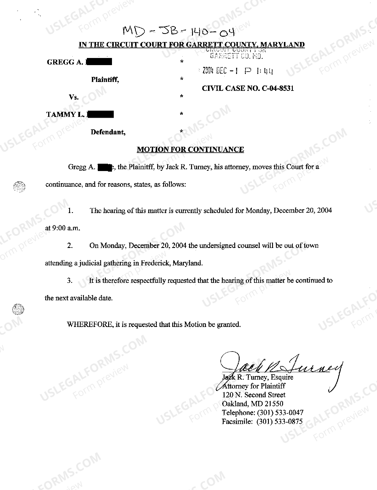 Maryland Motion for Continuance US Legal Forms