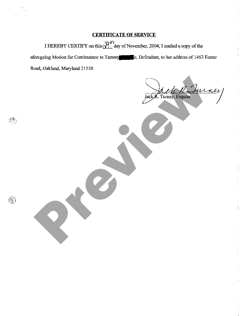 Maryland Motion for Continuance US Legal Forms