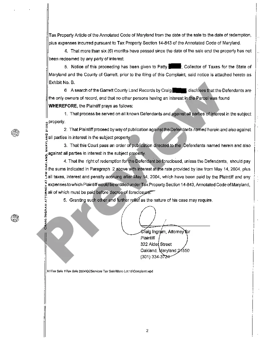 Get A01 Complaint to Foreclosure Right of Redemption Preview A01 Complaint to Foreclosure Right of Redemption