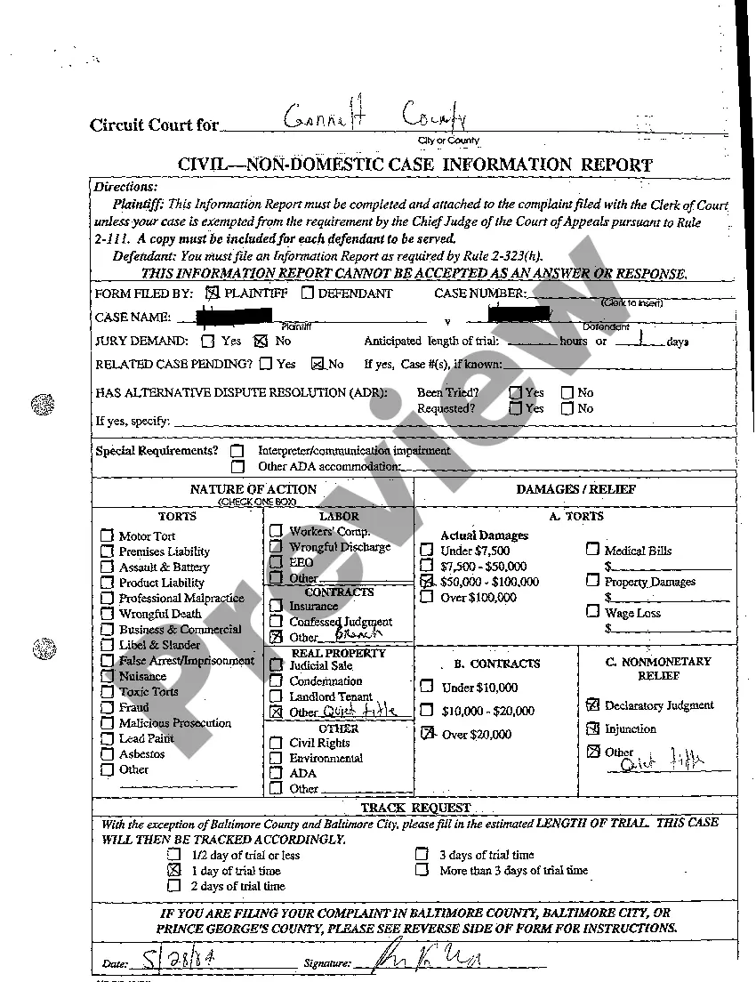 Get A01 Complaint for Trespass to Property and to Quiet Title Preview A01 Complaint for Trespass to Property and to Quiet Title