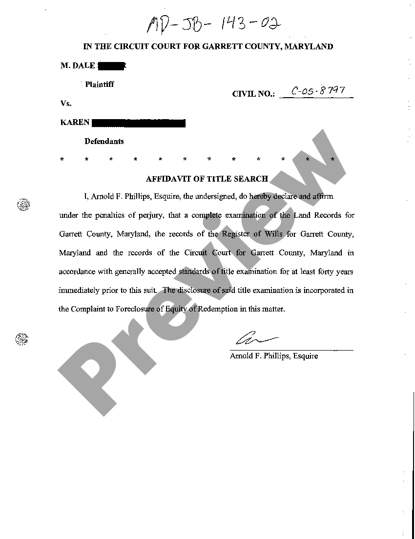 Maryland Affidavit of Title Search Maryland Title Search US Legal Forms