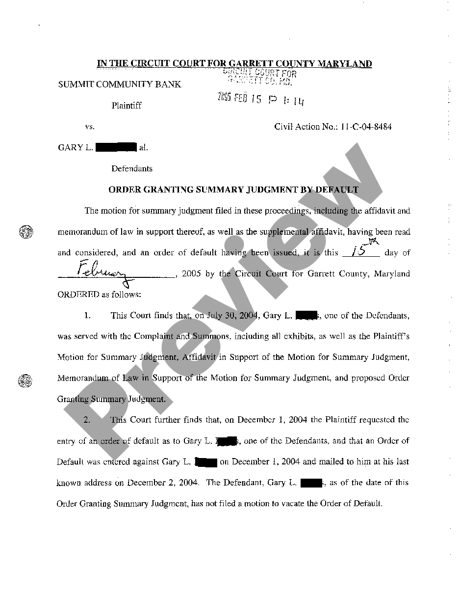 Maryland Plaintiff's Motion for Summary Judgment, Affidavit in Support