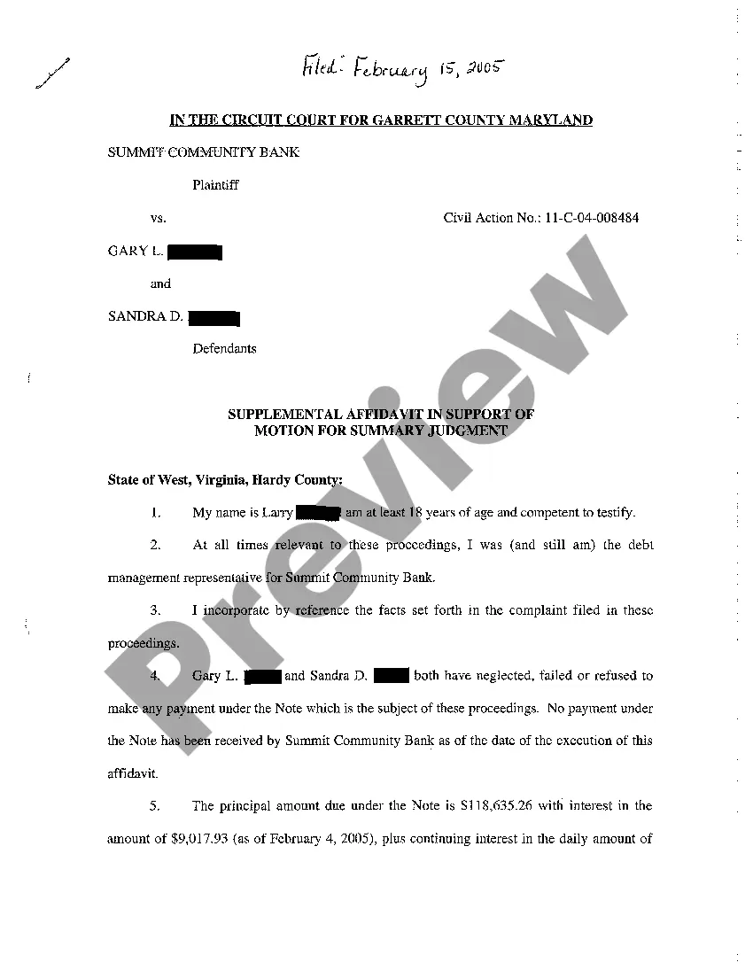 Preview A02 Plaintiff's Motion for Summary Judgment, Affidavit in Support of Motion, and Order Granting Summary Judgment