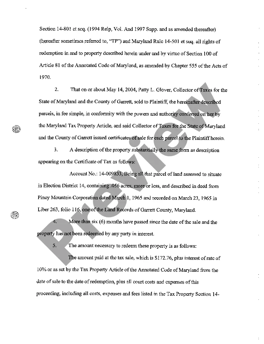 Get A01 Complaint to Foreclosure Equity of Redemption Property Sold for Nonpayment of Taxes Preview A01 Complaint to Foreclosure Equity of Redemption Property Sold for Nonpayment of Taxes