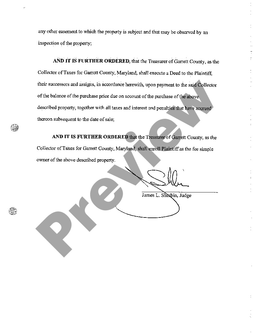Maryland Judgment Foreclosing Right of Redemption US Legal Forms
