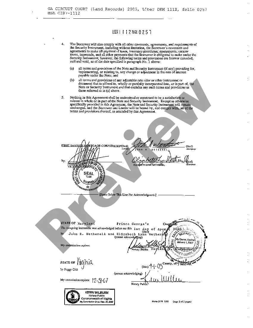 Preview Loan Modification Agreement Providing for Fixed Interest Rate