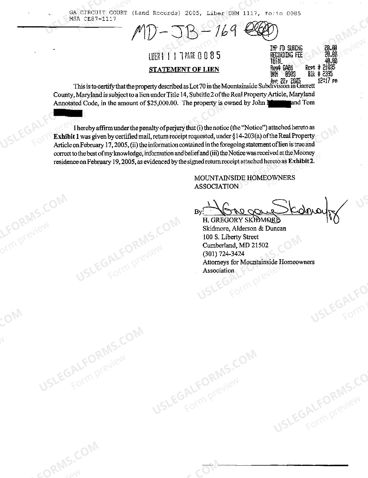 Maryland Statement of Lien US Legal Forms