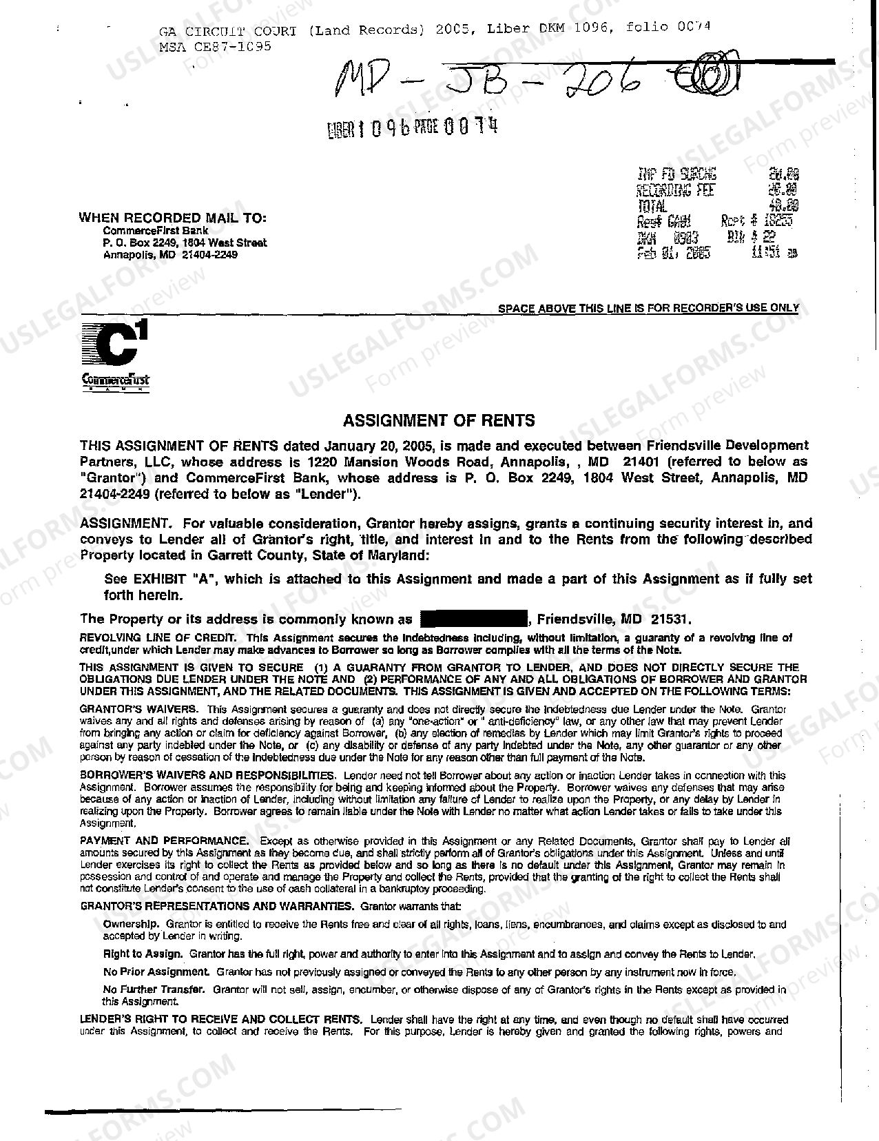 Land Records Maryland Assignment Of Rents Form US Legal Forms