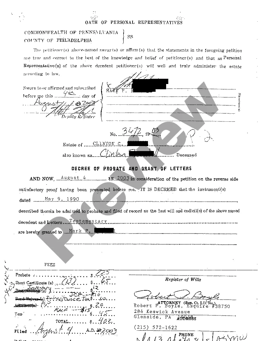 Get A01 Petition for Probate and Grant of Letters regarding Testate Estate Preview A01 Petition for Probate and Grant of Letters regarding Testate Estate