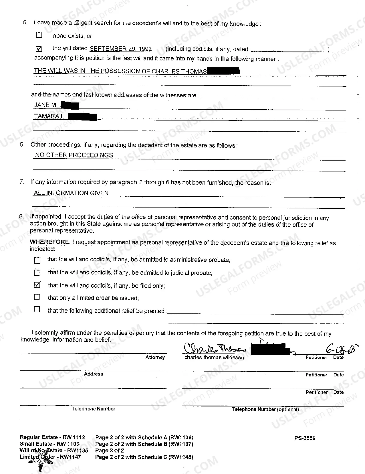 Preview A01 Register of Wills for Will of No Estate