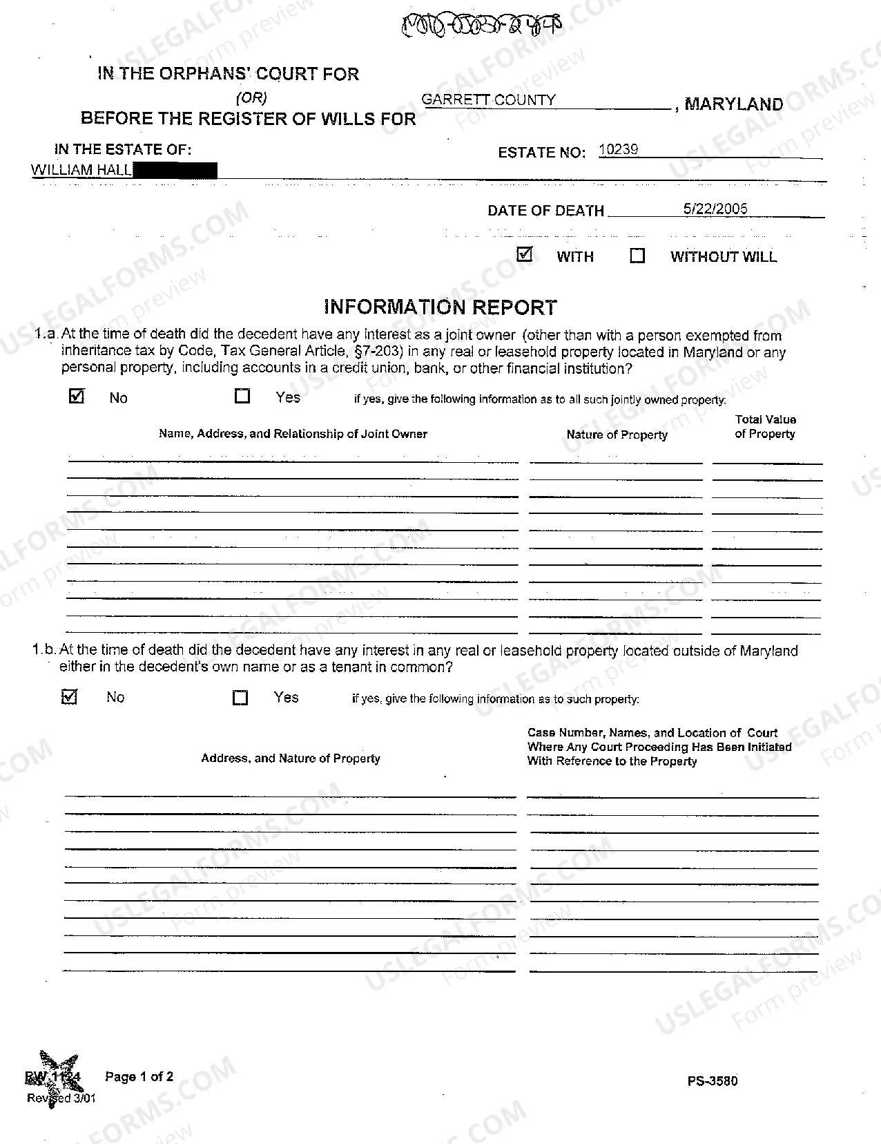 Preview A01 Register of Wills for Will of No Estate