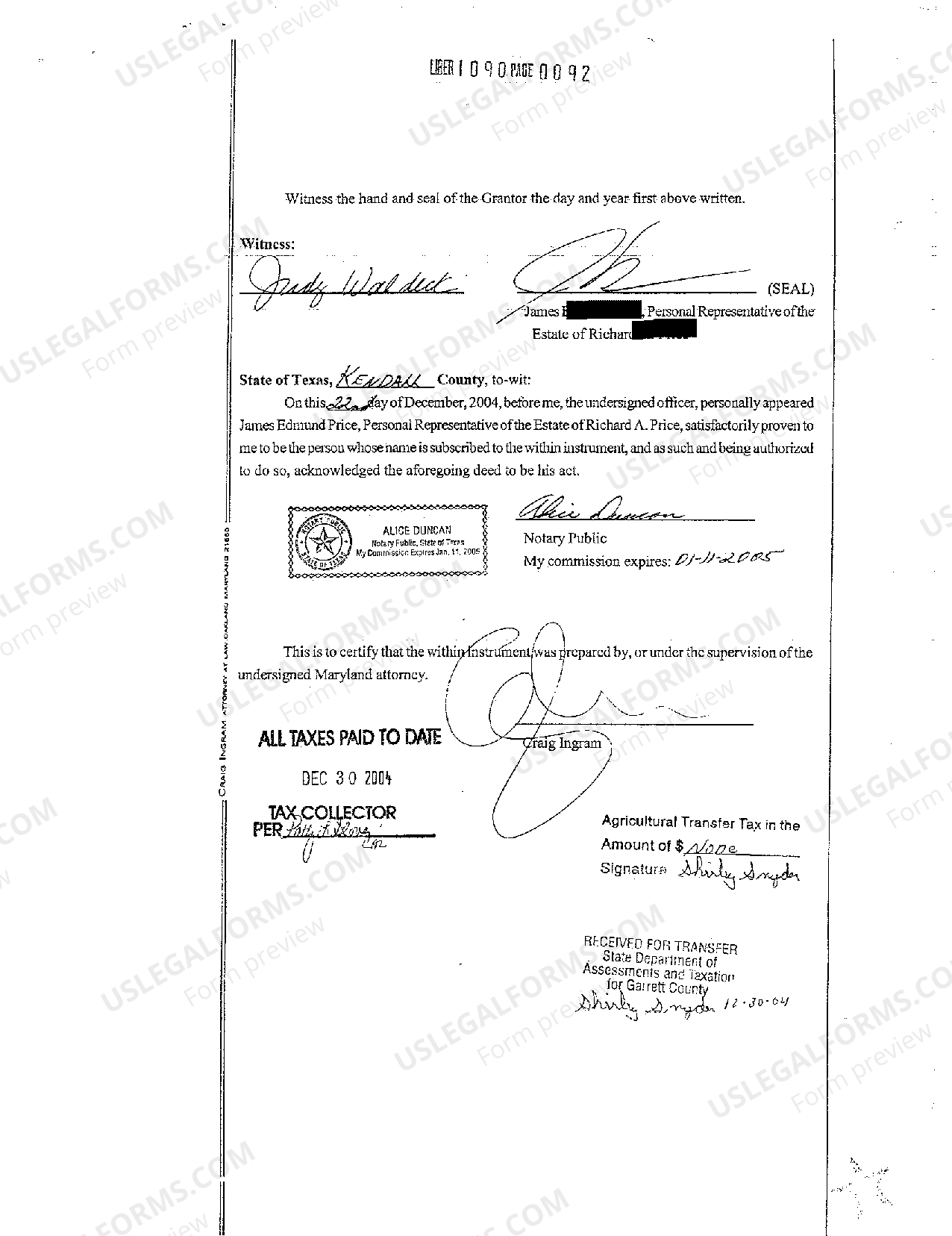 Montgomery Maryland Deed Conveying Decedent's Property to Beneficiary