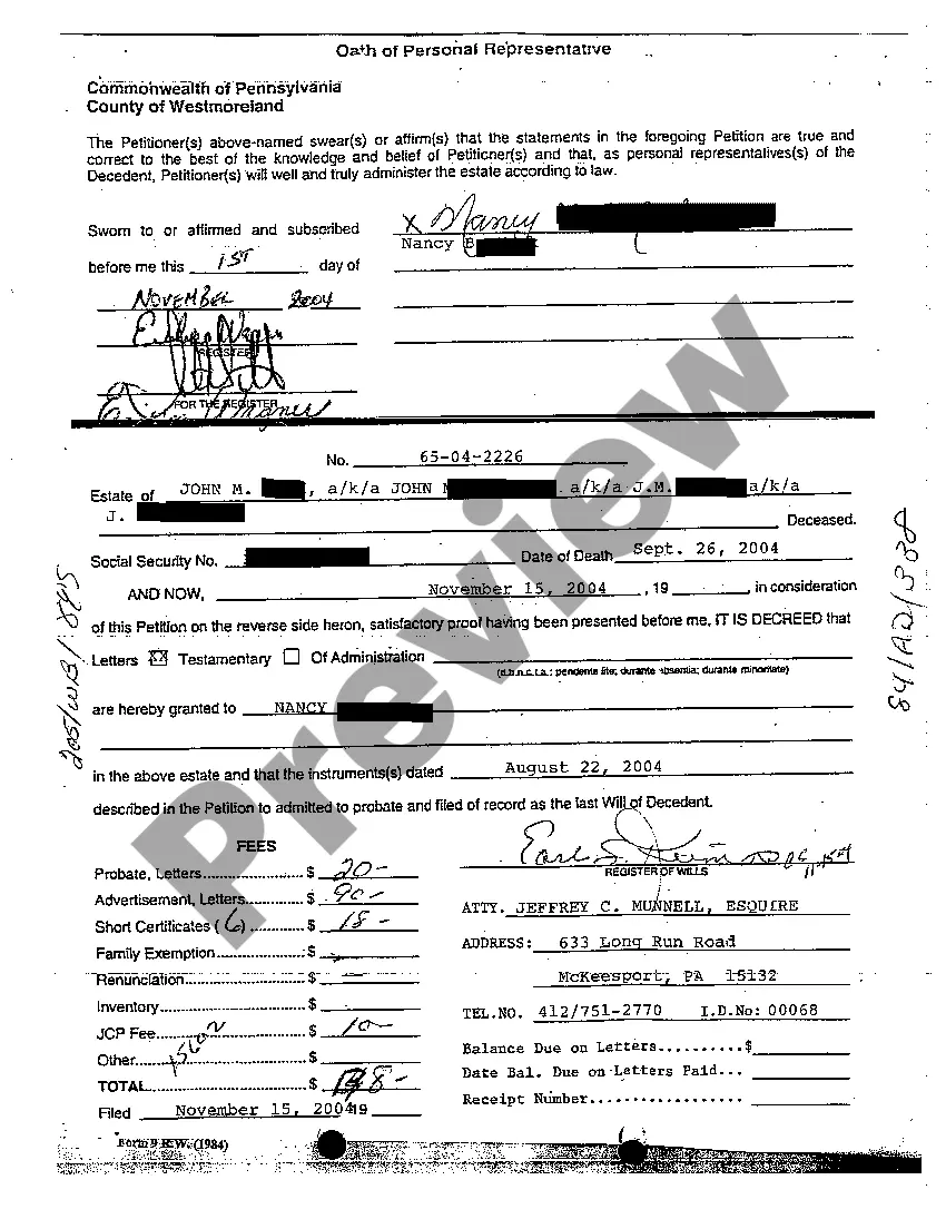 Preview A01 Petition for Grant of Letters