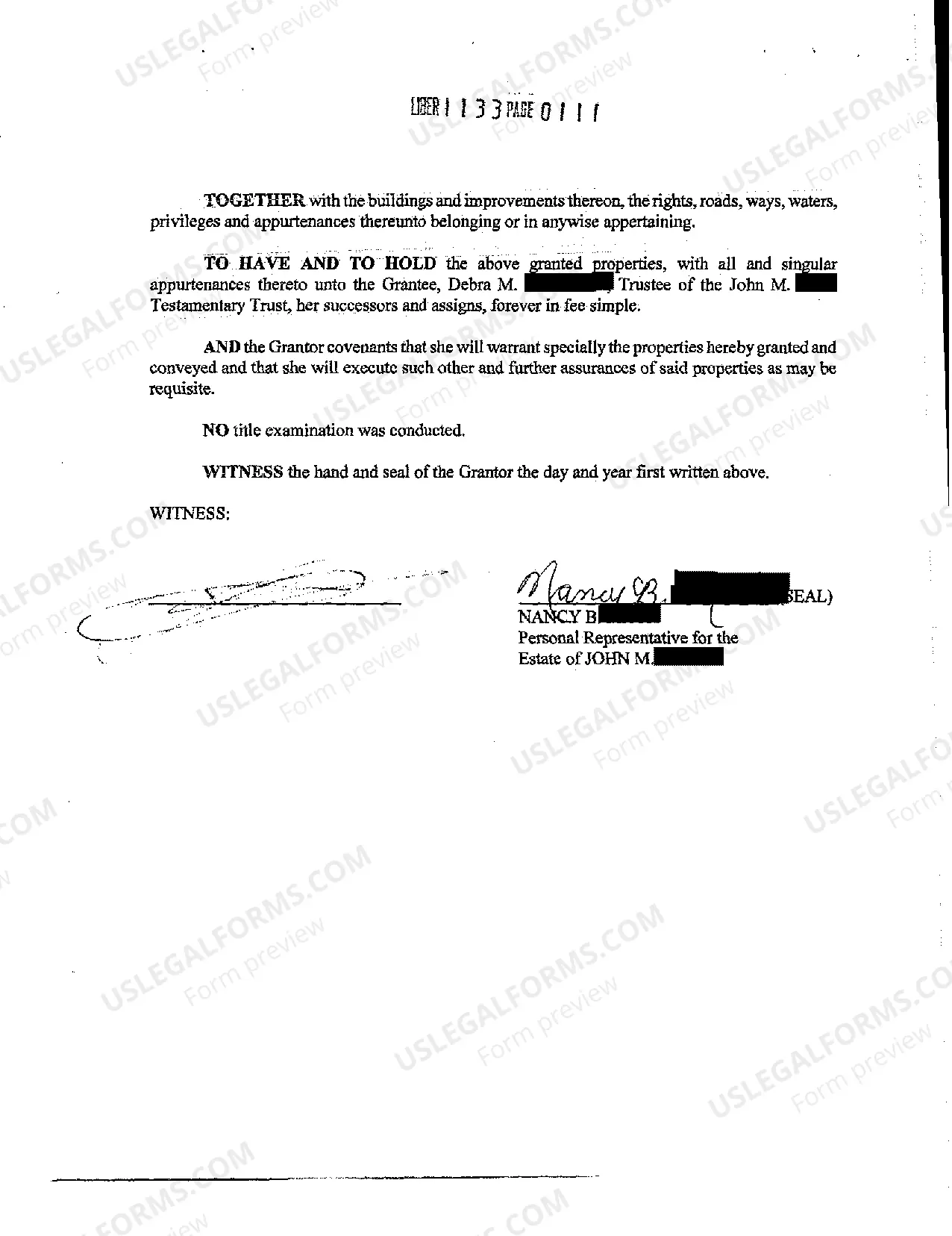 Preview A12 Deed No Title Examination Conveying Decedent's Property to Grantee Daughter