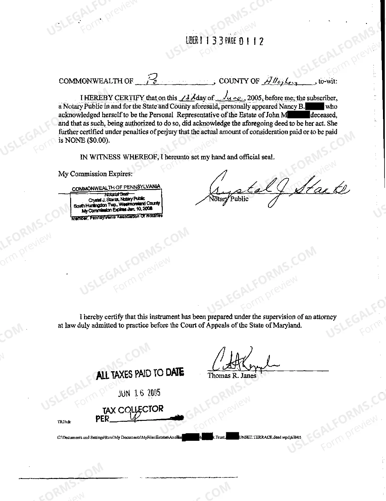 Preview A12 Deed No Title Examination Conveying Decedent's Property to Grantee Daughter