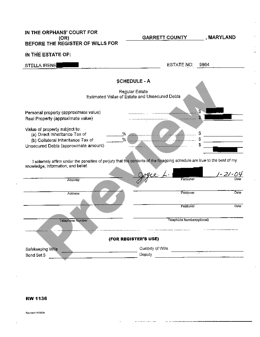 Preview A01 Regular Estate Petition for Administration