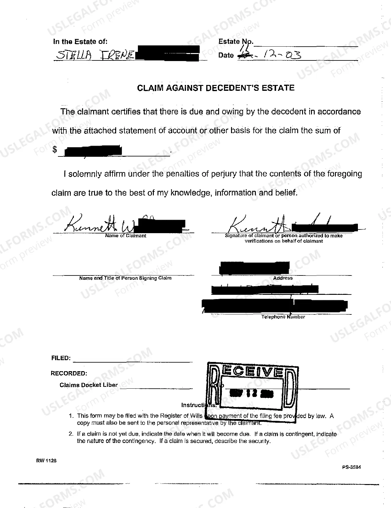 Preview A06 Claims Against Decedent's Estate for Personal Care