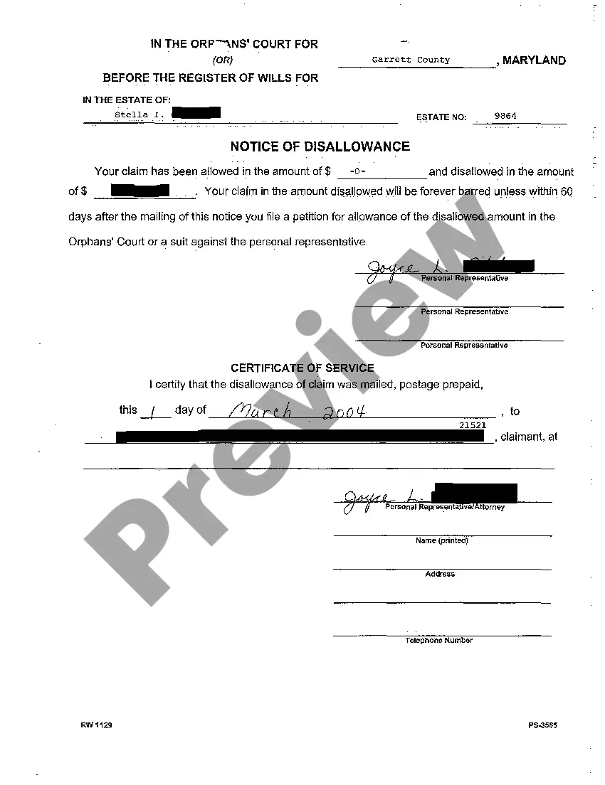 Preview A13 Notice of Disallowance