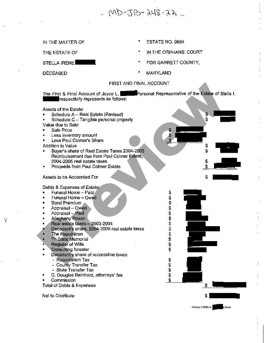 Maryland First and Final Account of Property US Legal Forms