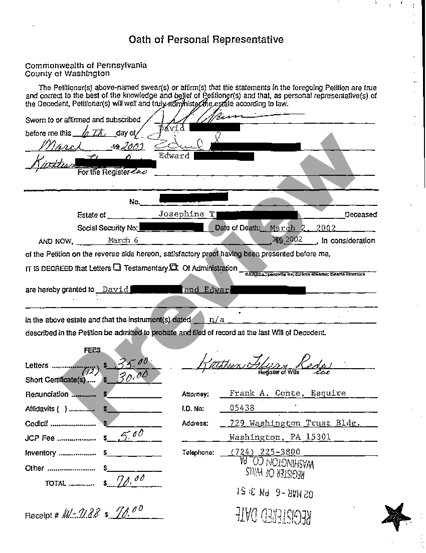 Preview A01 Petition for Grant of Letters of Administration