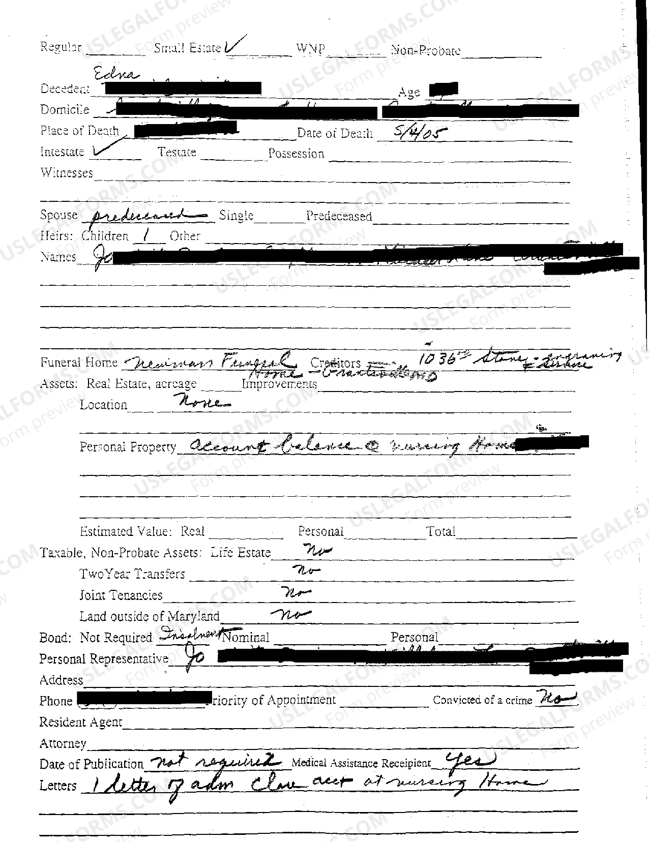 Preview A03 Small Estate Petition for Administration