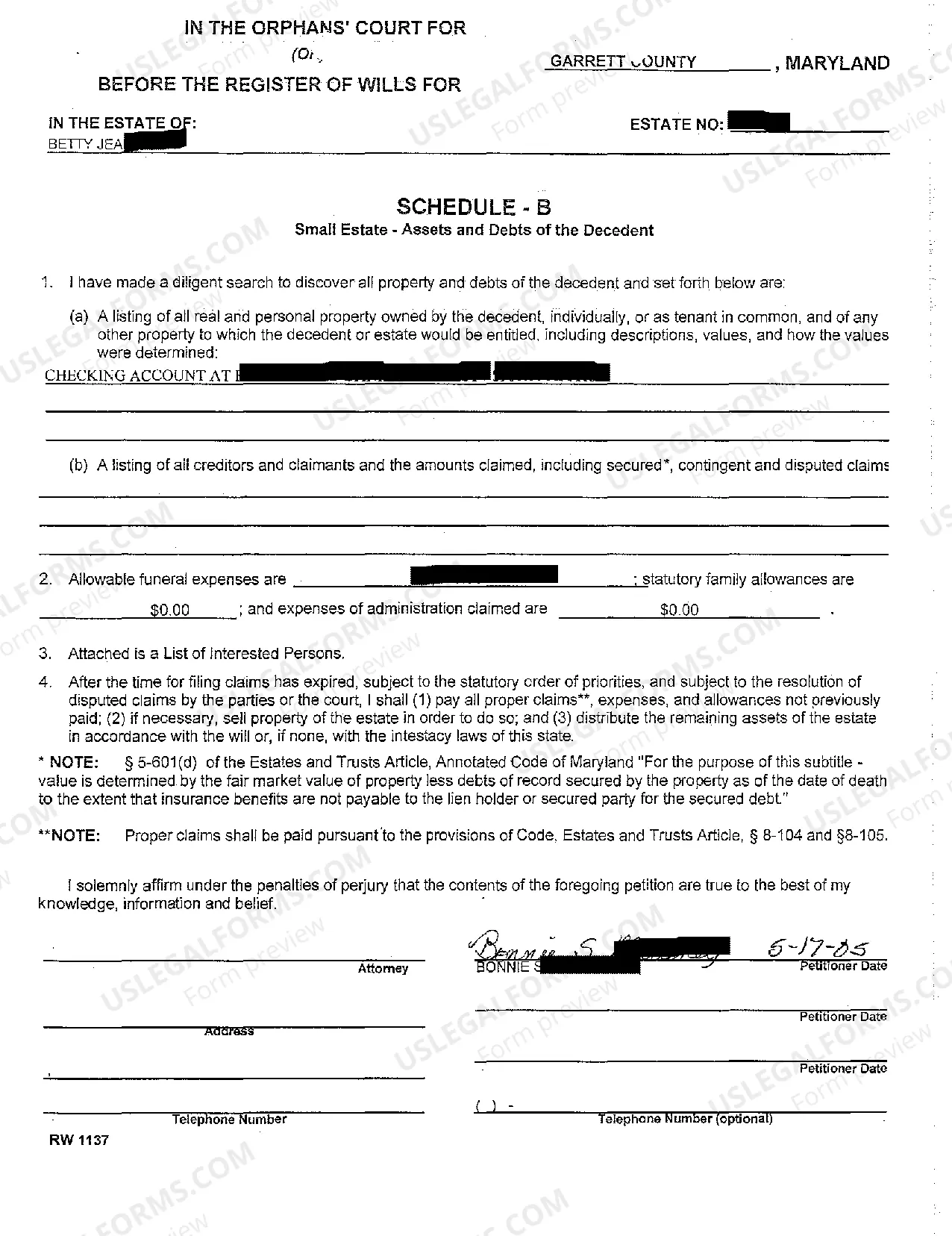 Preview A03 Small Estate Petition for Administration