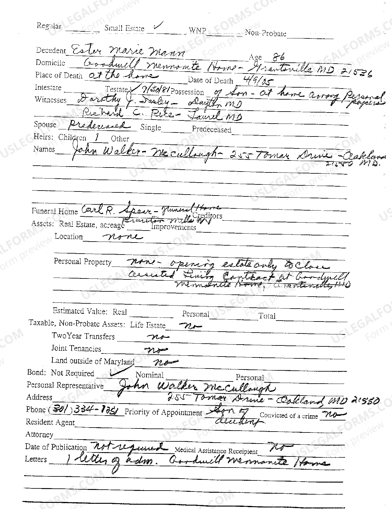 Preview A04 Small Estate Petition for Administration