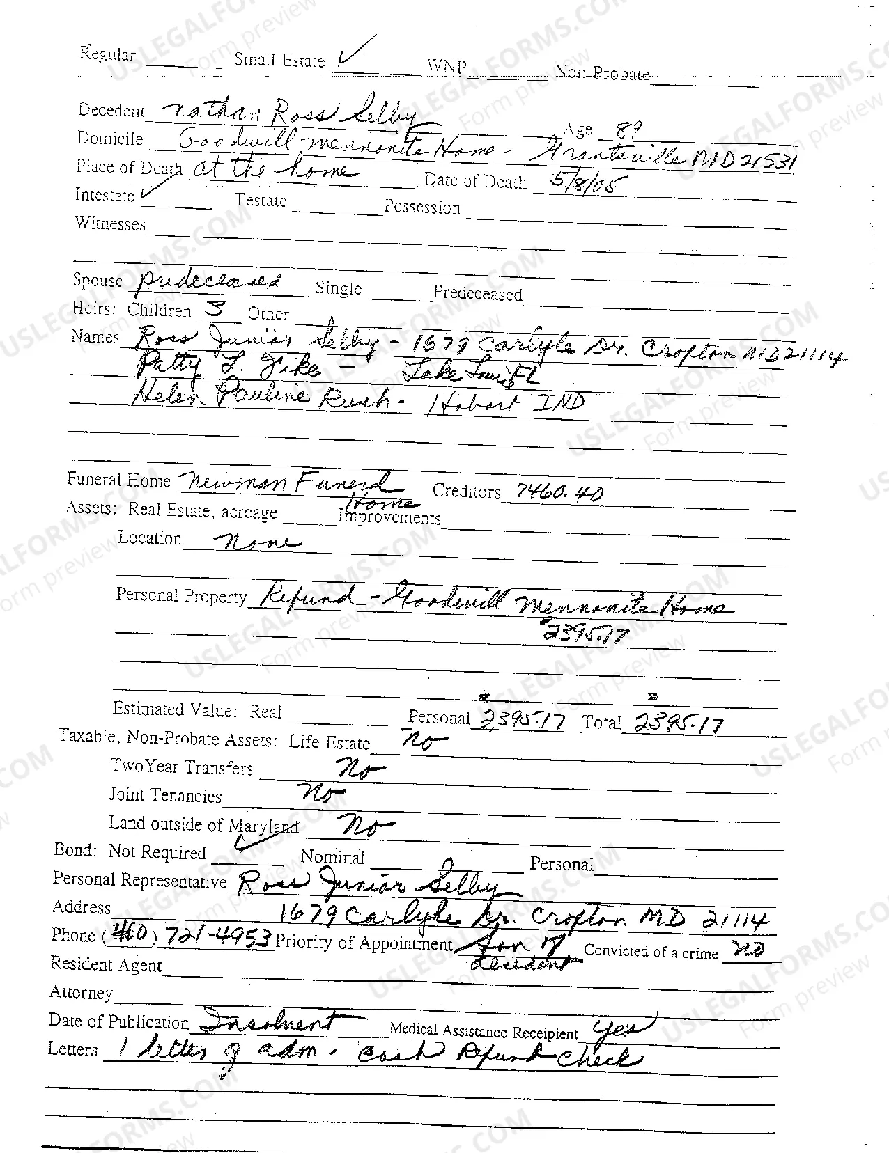 Preview A04 Small Estate Petition for Administration