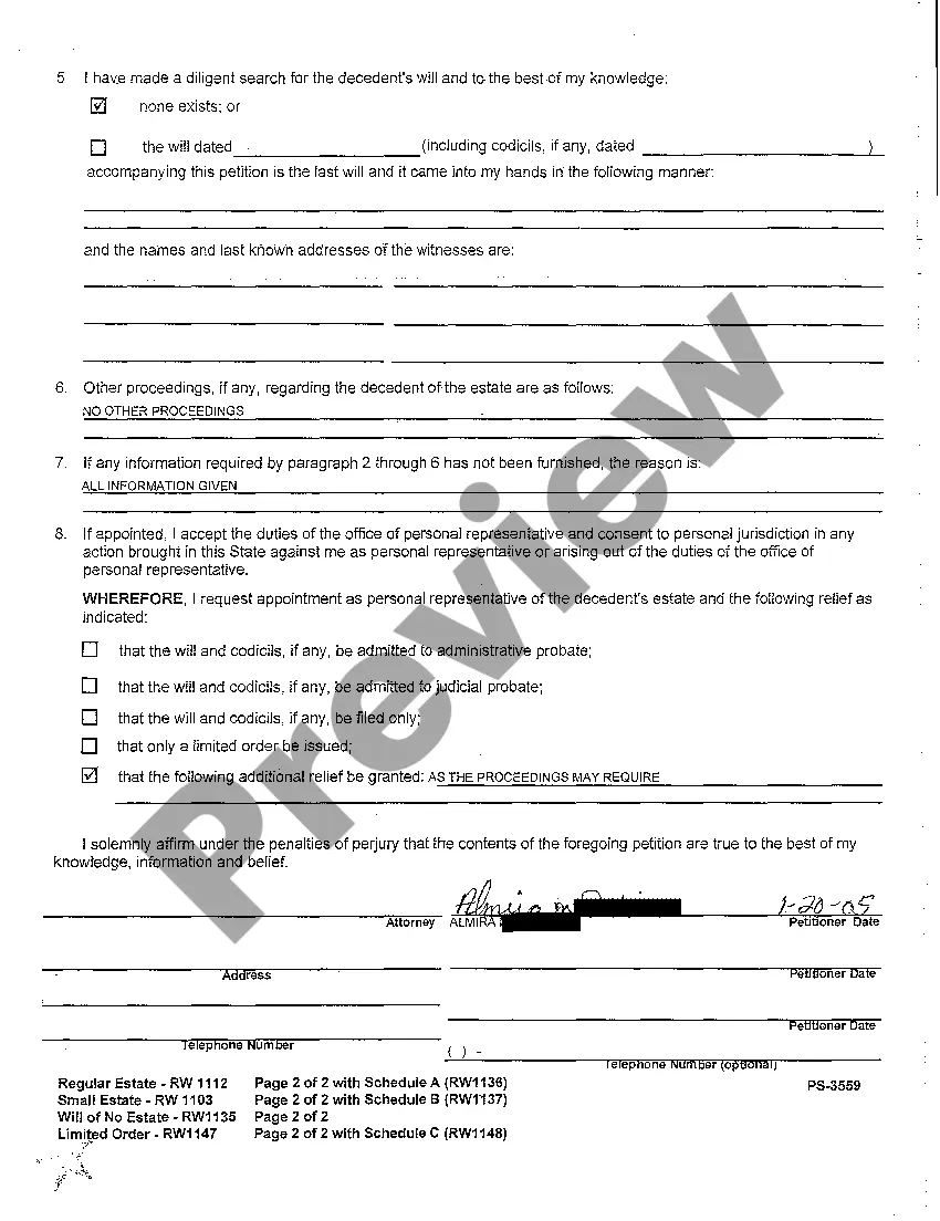 Preview A03 Small Estate Petition for Administration