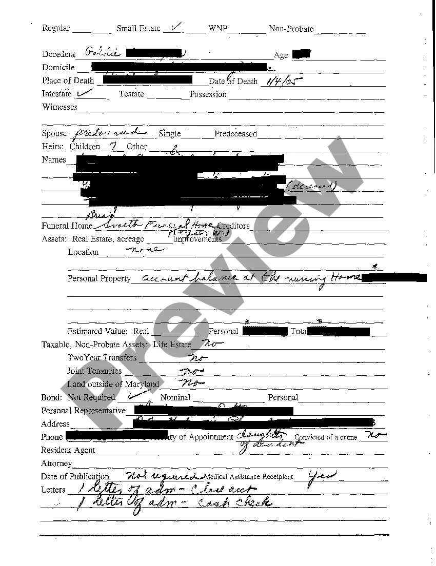 Preview A03 Small Estate Petition for Administration