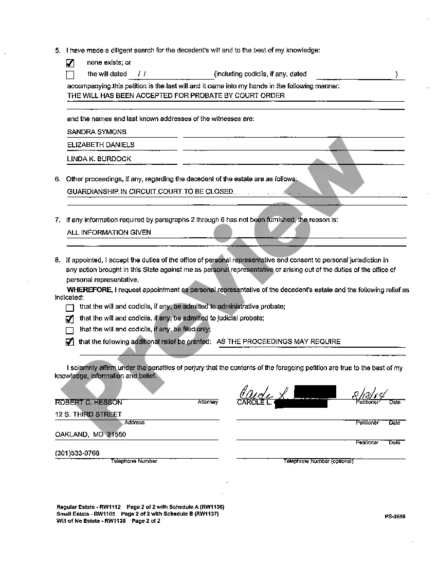 Preview A10 Regular Estate Petition for Probate