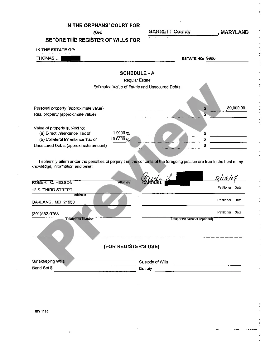 Preview A10 Regular Estate Petition for Probate