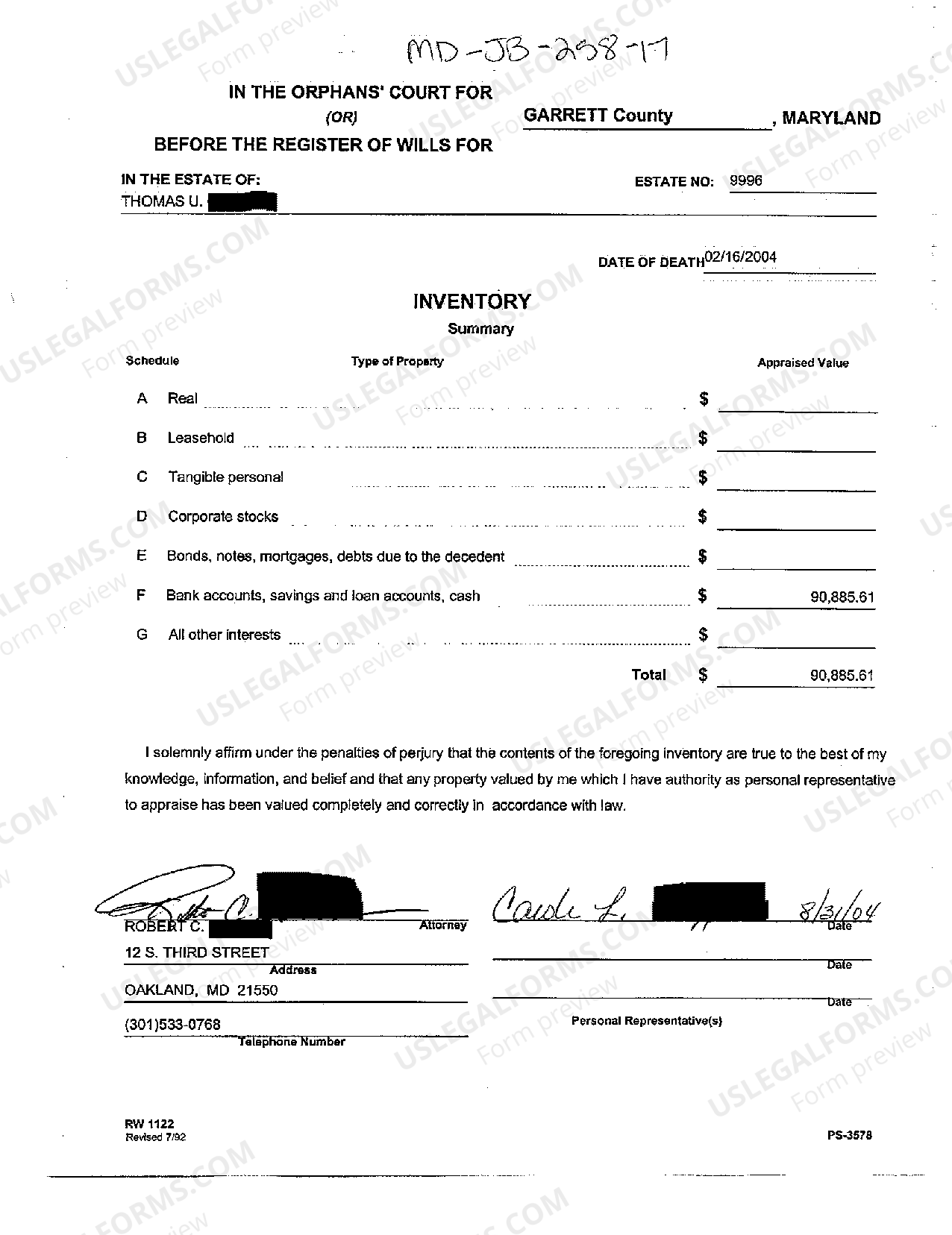 Maryland Inventory Summary | US Legal Forms
