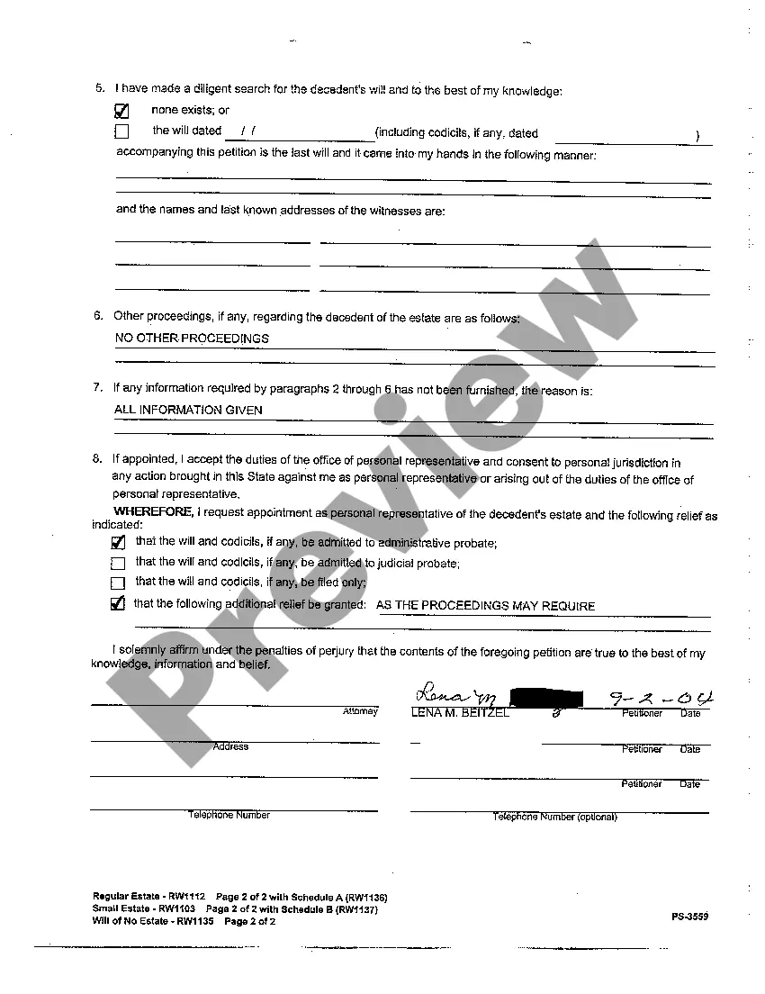 Get A01 Regular Estate Petition for Probate Preview A01 Regular Estate Petition for Probate