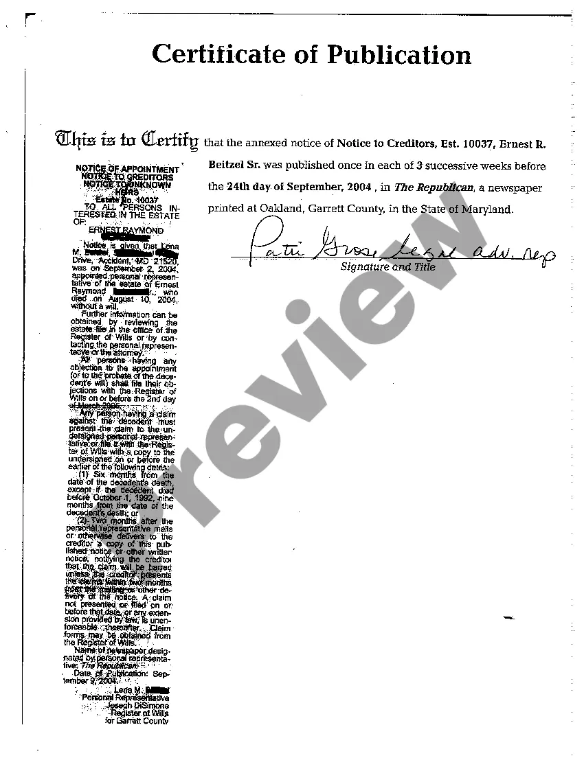 Preview A08 Certificate of Service Regular Estate