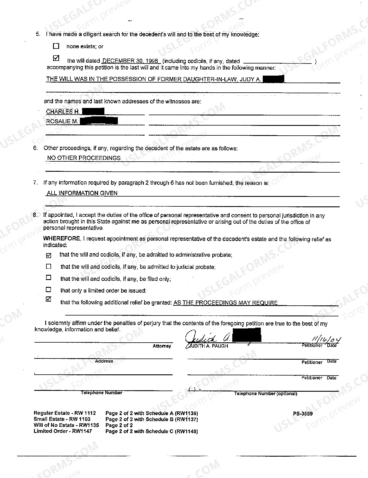 Preview A02 Regular Estate Petition for Administration