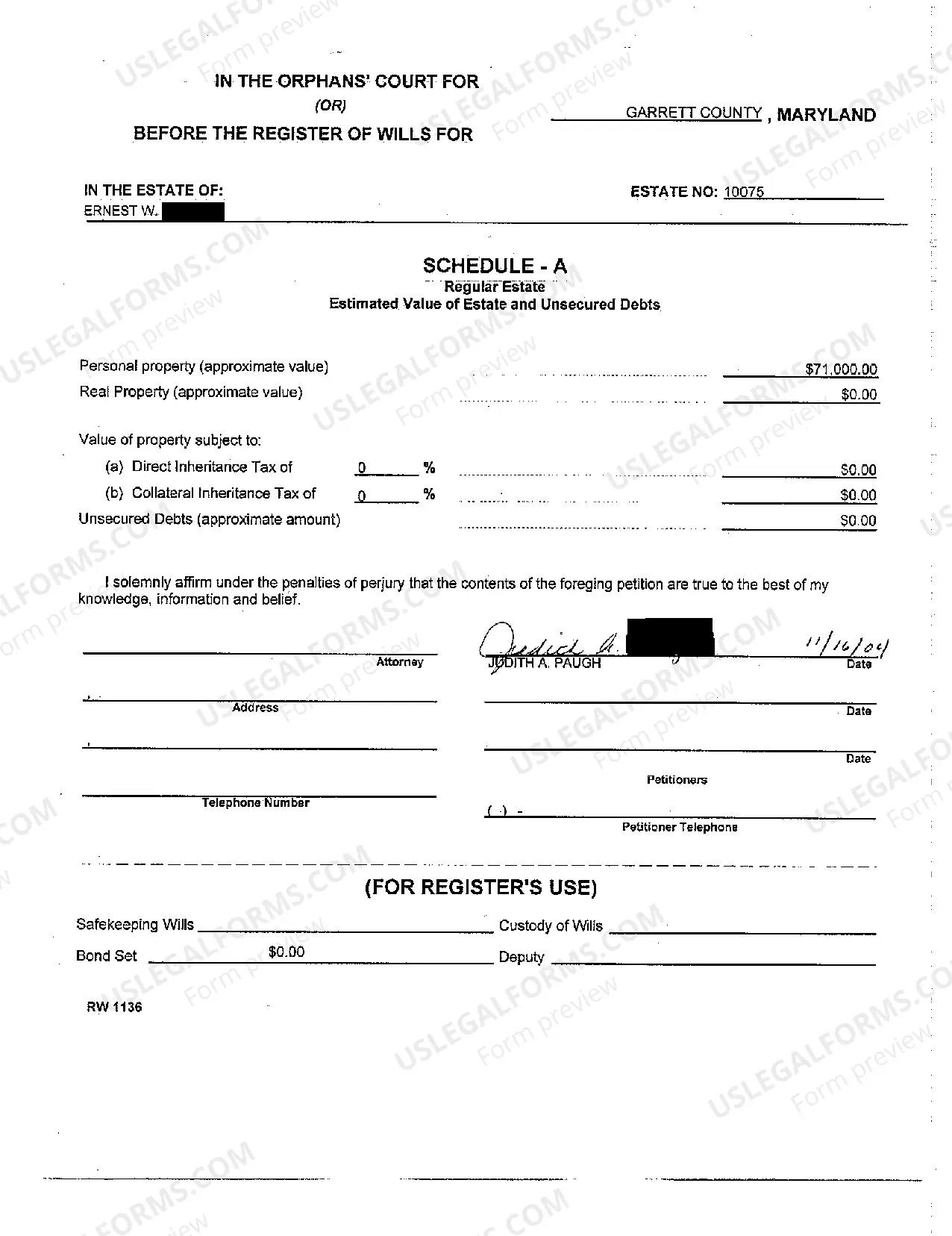 Preview A02 Regular Estate Petition for Administration