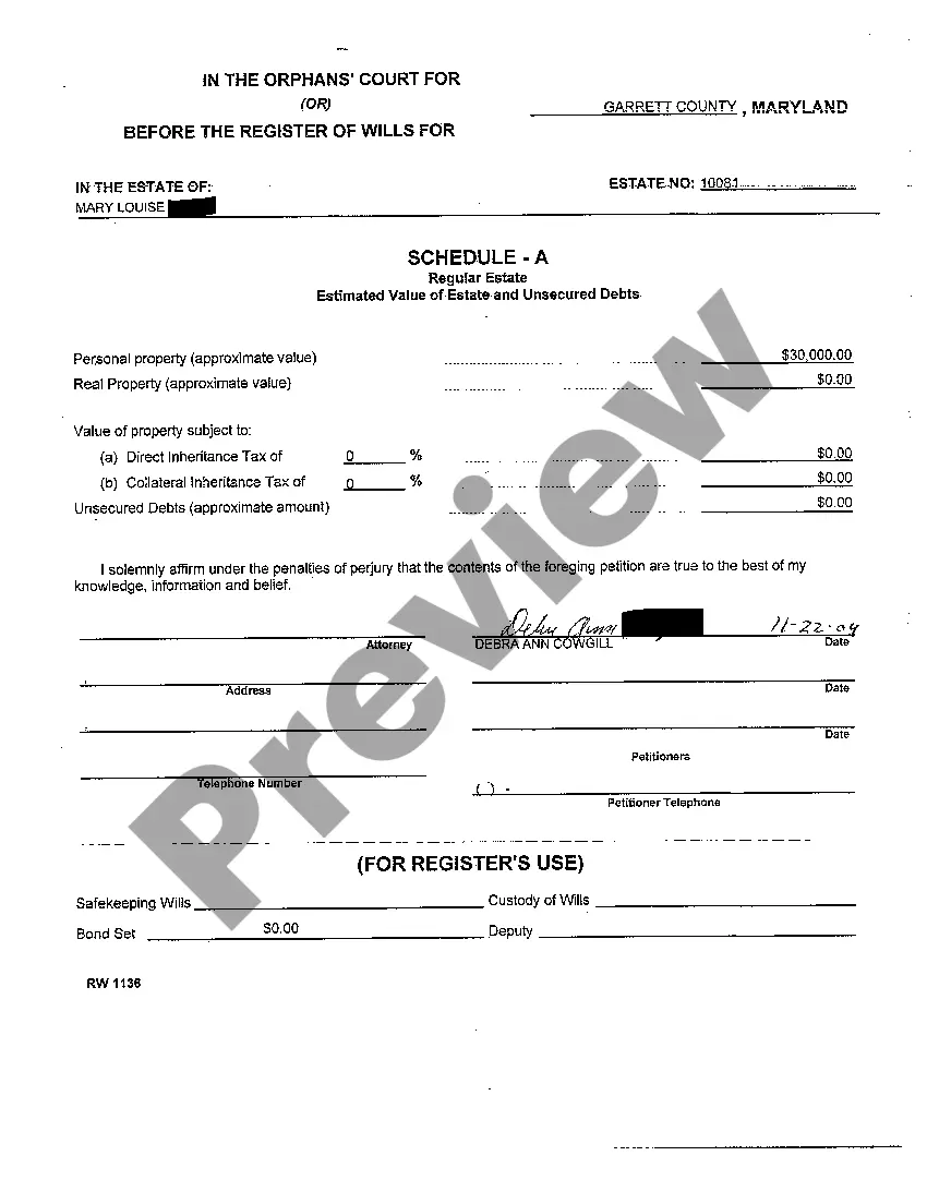 Preview A02 Regular Estate Petition for Administration