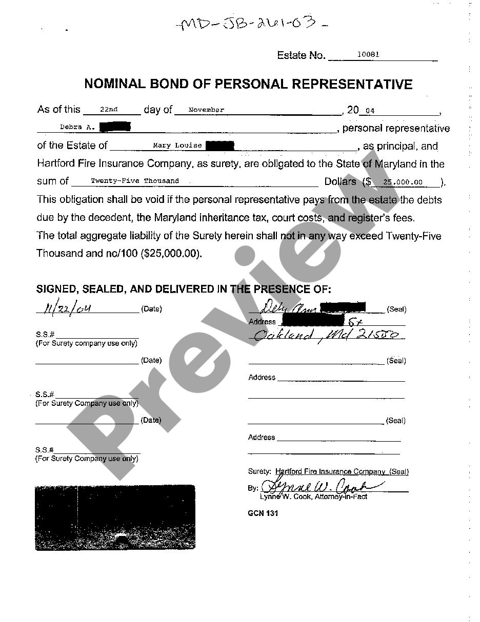 maryland-nominal-bond-of-personal-representative-us-legal-forms