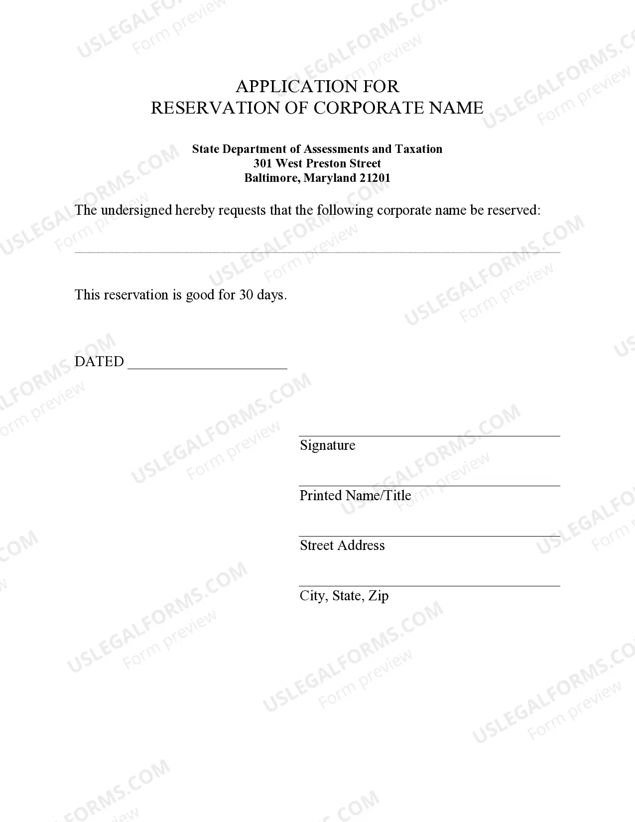 Preview Application of Name Reservation