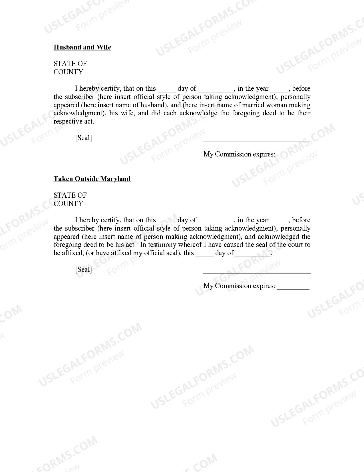 Preview Maryland Oil and Gas Acknowledgment