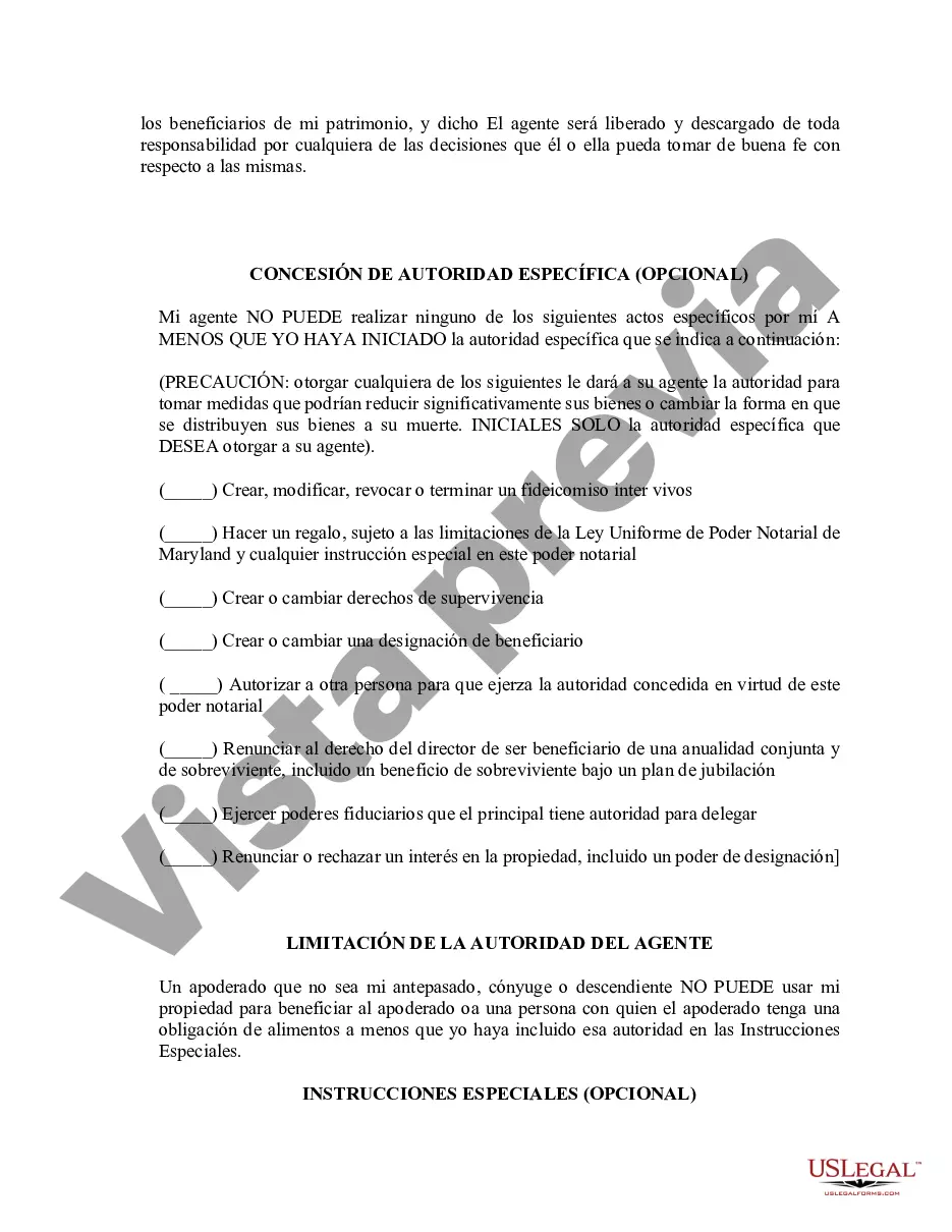 Preview Poder general duradero para la propiedad y las finanzas o efectivo financiero en caso de incapacidad